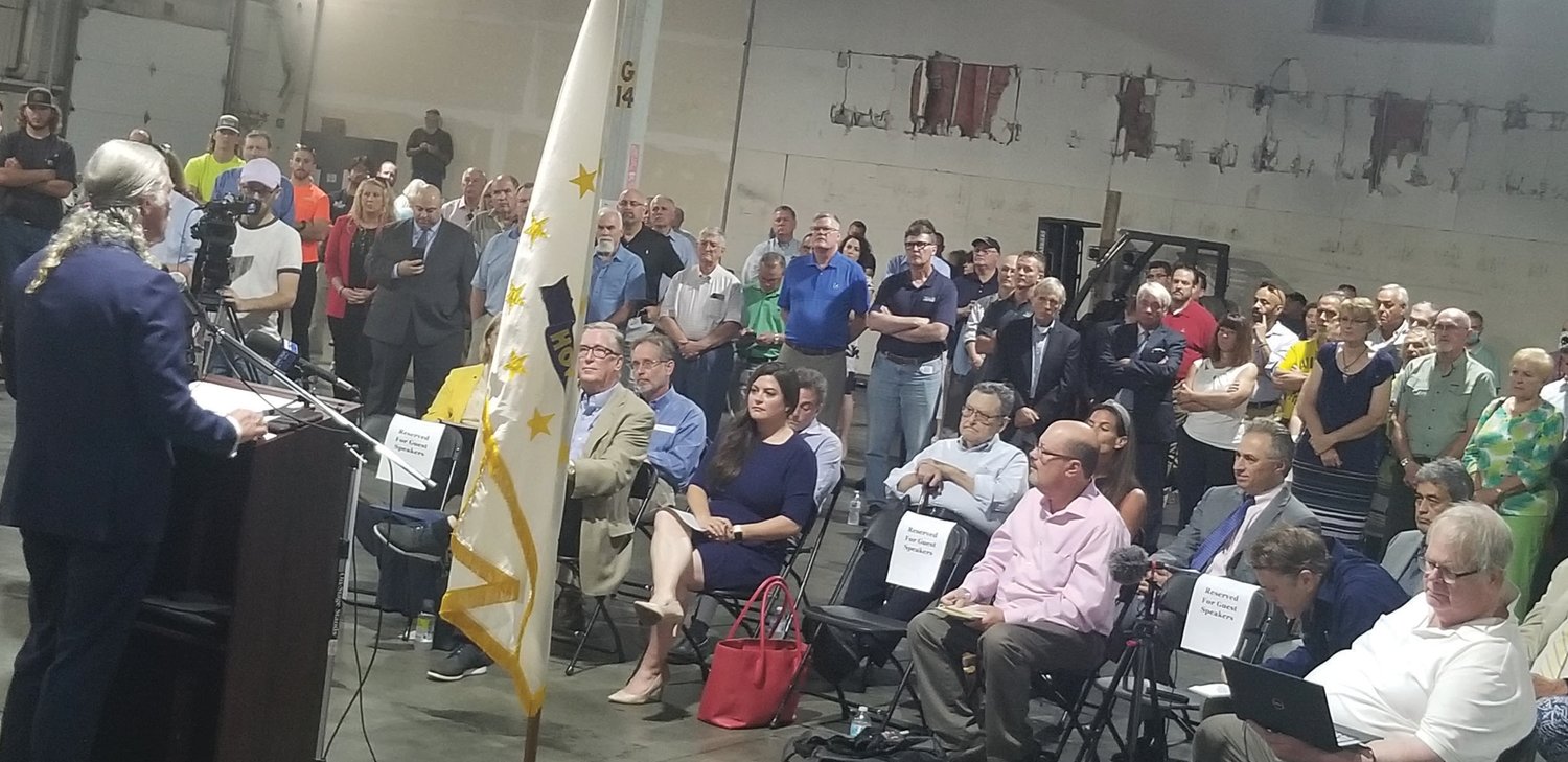 TACO MONDAY: John Hazen White, CEO of Taco Comfort Solutions, addressed a huge crowd of business owners who gathered to object to new state tax proposals, including a tax on federal PPP loans. Cranston-based Taco received the third largest PPP loan in the state.